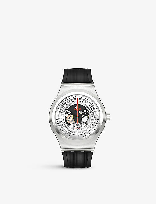 SWATCH: YIS431 Sistem Through Again stainless-steel and rubber watch