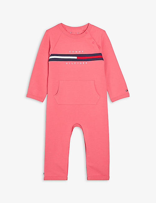 TOMMY HILFIGER: Logo-embroidered long-sleeve organic cotton romper suit 0-12 months