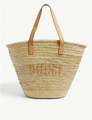 EMILIO PUCCI: Logo-embroidered straw tote bag