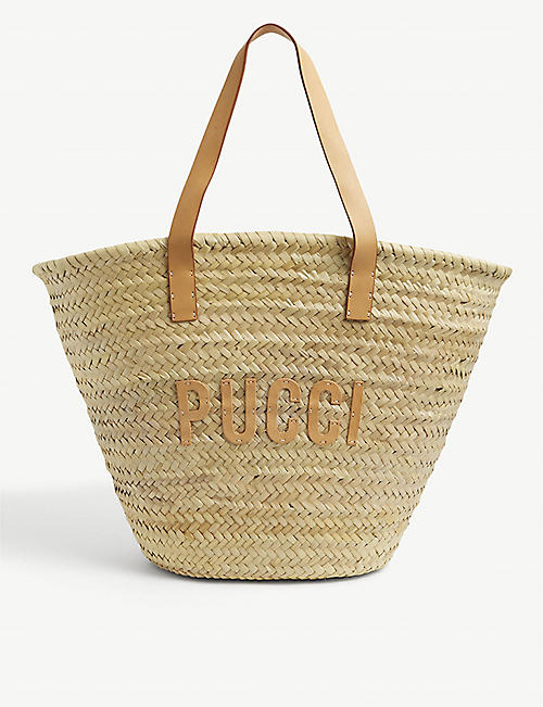 EMILIO PUCCI: Logo-embroidered straw tote bag