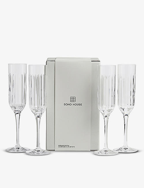 SOHO HOME: Roebling Cut crystal-glass champagne flutes set of four