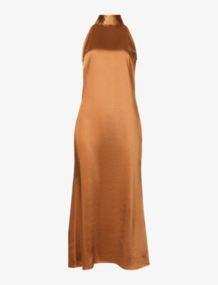 pretty lavish brown satin dress Pretty Lavish asymmetric cowl satin midaxi slip dress in mocha