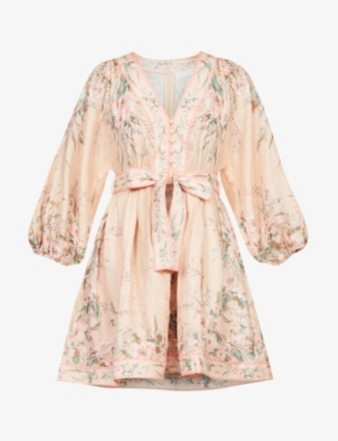 ZIMMERMANN Moonshine plunge neck linen mini dress