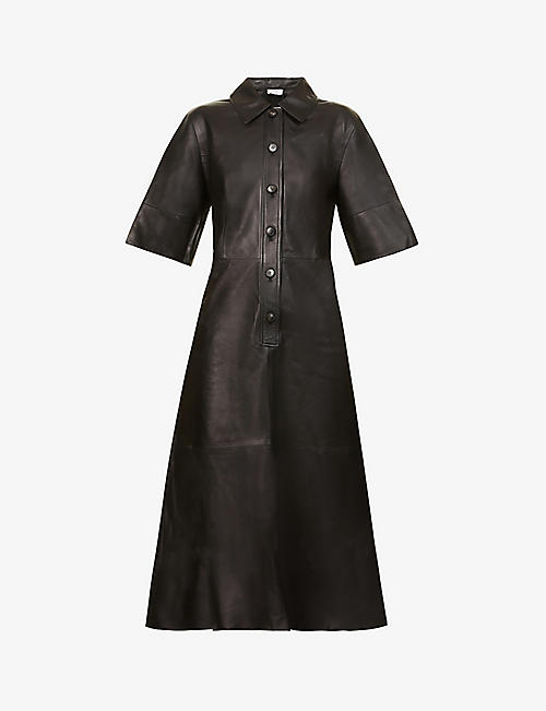 CO: Collared A-line leather midi dress