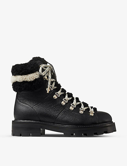 JIMMY CHOO: Eshe lace-up leather and shearling hiking boots