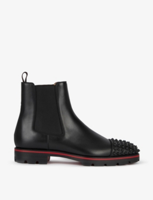 Shop Christian Louboutin Men's Black/black Mat Melon Spikes Flat Ankle Boots