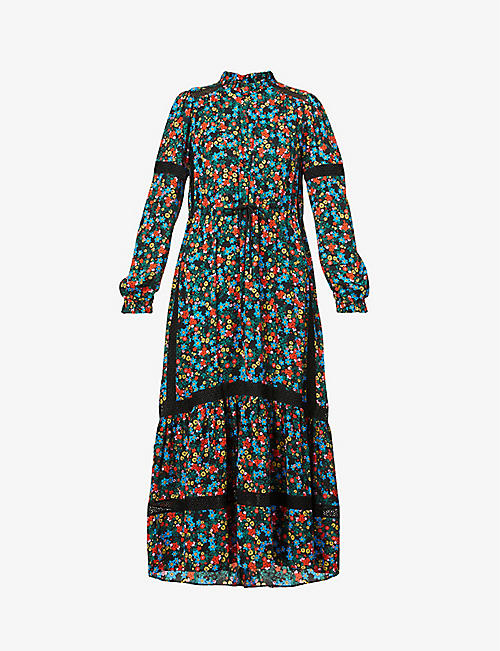 ME AND EM: Floral-print belted recycled-polyester maxi dress