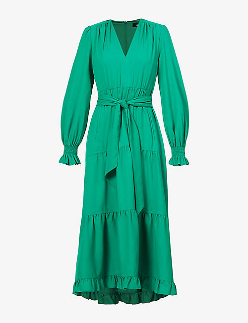ME AND EM: V-neck tiered recycled polyester-blend maxi dress