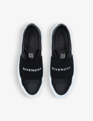 Shop Givenchy Men's Black City Court Logo-embroidered Leather Low-top Trainers