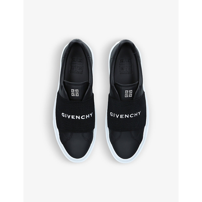 Shop Givenchy Mens Black City Court Logo-embroidered Leather Low-top Trainers
