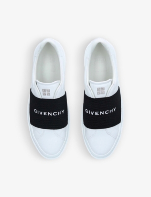 Shop Givenchy Men's White/blk City Court Logo-embroidered Leather Low-top Trainers