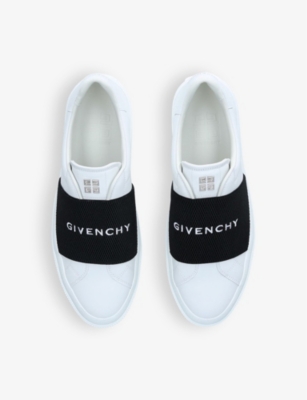 Shop Givenchy Men's White/blk City Court Logo-embroidered Leather Low-top Trainers