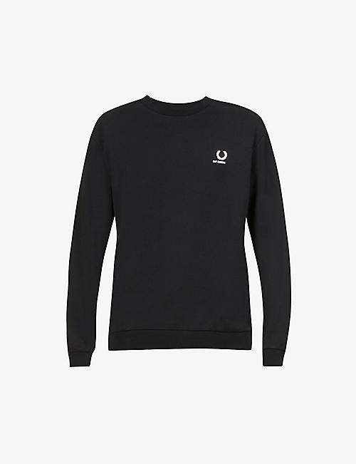 RAF SIMONS X FRED PERRY: Destroyed brand-embroidered cotton-jersey sweatshirt