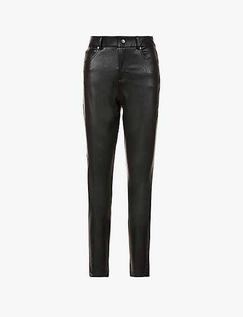COMMANDO: Five-pocket tapered-leg mid-rise faux-leather trousers