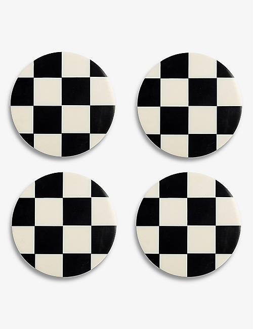 KLEVERING: Checked circular plastic coasters set of four