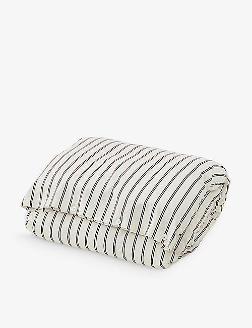TEKLA: Stripe print organic cotton-percale single duvet cover 220cm x 140cm