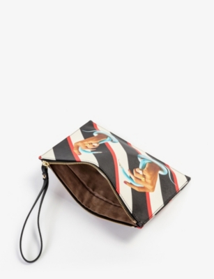 Shop Seletti White/black/pink Wears Toiletpaper Snakes Printed Canvas Pouch
