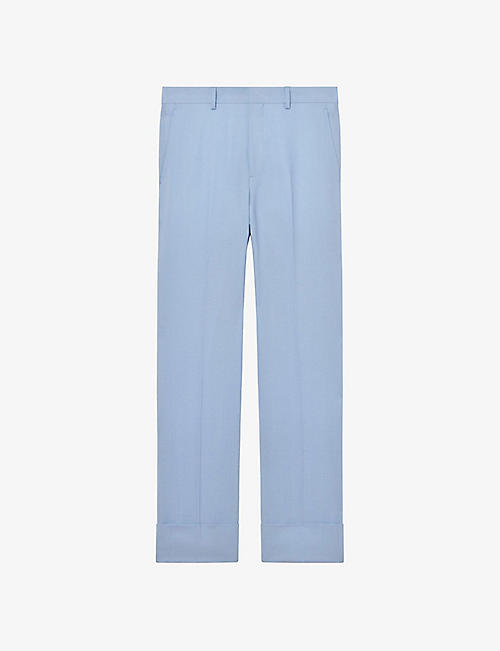 SANDRO: Mid-rise piped-pocket slim-fit tapered wool trousers