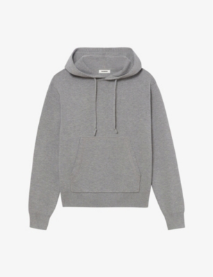 Relaxed-fit ribbed-cuff knitted hoodie