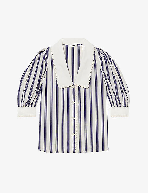 SANDRO: Chiara striped oversized-collar cotton blouse