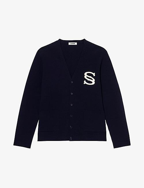 SANDRO: Initial-embroidery cotton-blend cardigan