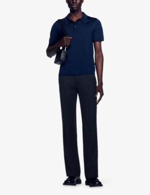 SANDRO: Slightly-Shiny Stretch-Woven Polo-Shirt