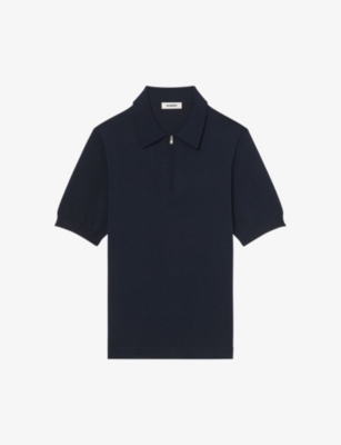 Sandro Pablo Zipped Stretch-woven Polo Shirt In Navy Blue