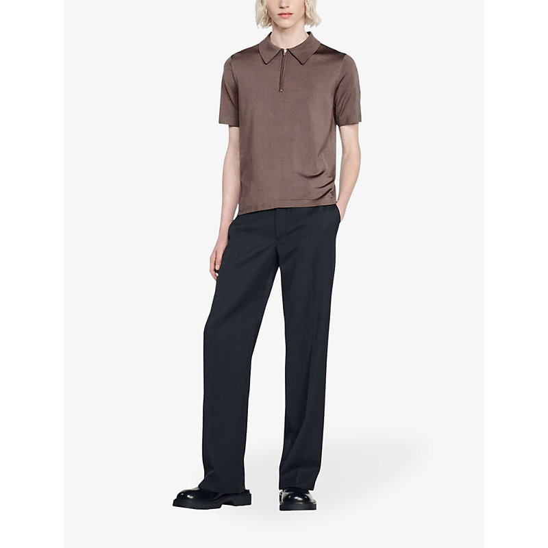 Shop Sandro Mens Bruns Zipped Stretch-woven Polo Shirt