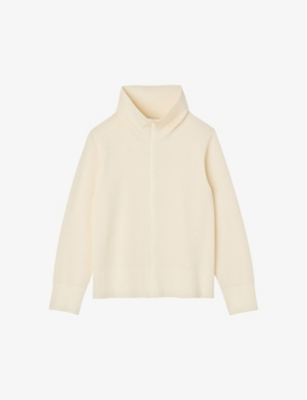 Sandro Mens Naturels Zip-up Trucker-style Wool Cardigan In Naturels