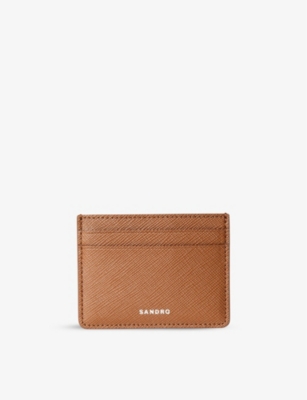 Sandro Logo-embossed Textured-leather Card Holder In Bruns