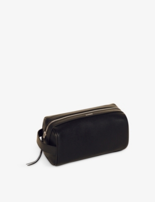 Shop Sandro Mens Noir / Gris Grained Leather Wash Bag