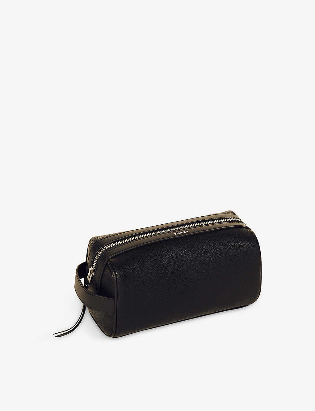 Shop Sandro Men's Noir / Gris Grained Leather Wash Bag