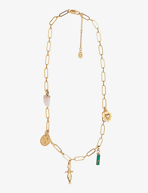 CLAUDIE PIERLOT: Aeryn quartz and silicate charm-embellished yellow gold-tone brass necklace