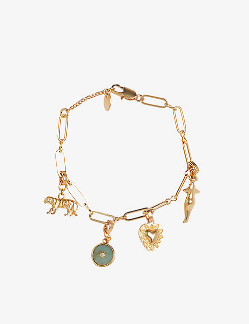 CLAUDIE PIERLOT: Ariel quartz and yellow gold-tone plated brass charm bracelet