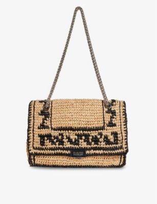 Claudie Pierlot Embroidered Raffia Shoulder Bag In Naturels ModeSens