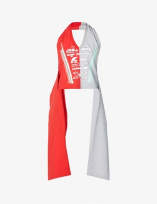 PAOLINA RUSSO TOURNA HALTERNECK GRAPHIC-PRINT COTTON-JERSEY TOP