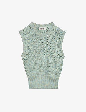 Claudie Pierlot Denim Knitted Vest in Green Womens Clothing Jumpers and knitwear Sleeveless jumpers 
