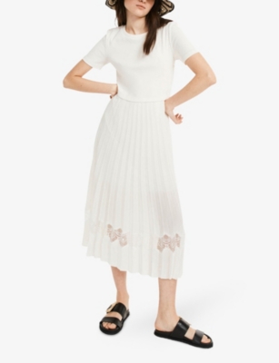 Shop Claudie Pierlot Women's Naturels Lace-insert Pleated Cotton Midi Dress