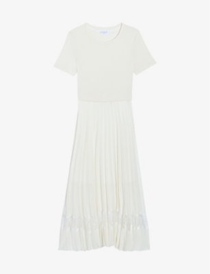 Shop Claudie Pierlot Women's Naturels Lace-insert Pleated Cotton Midi Dress