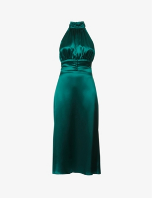green emerald velvet dress Reformation Hensley Artichoke Satin Sweetheart Neck Maxi Dress – The Closet  New York main image 0