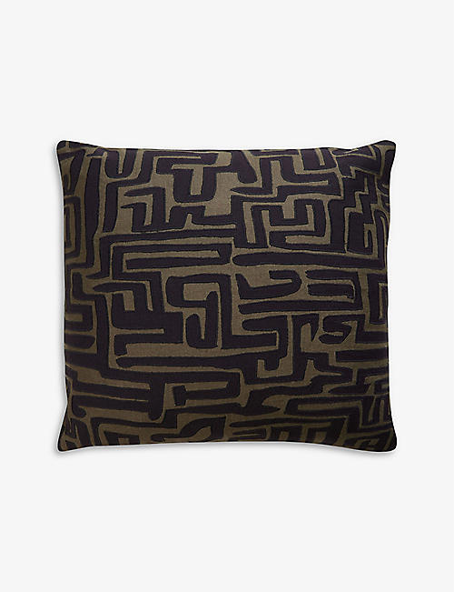 SOHO HOME: Evaton abstract-appliqué cotton and linen-blend cushion 50cm