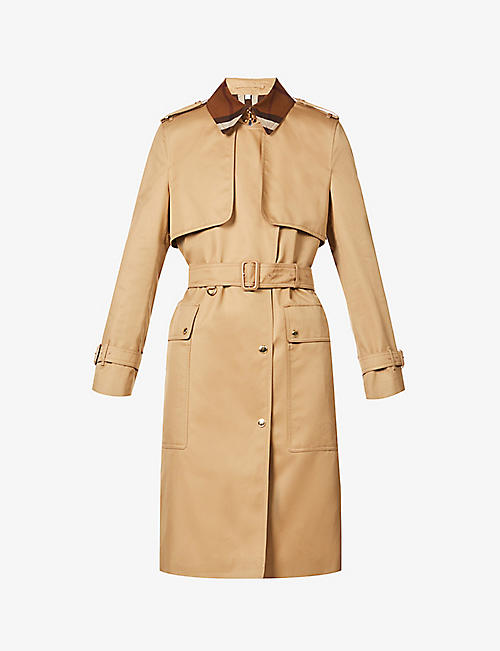 BURBERRY: Sandridge checked-collar cotton trench coat