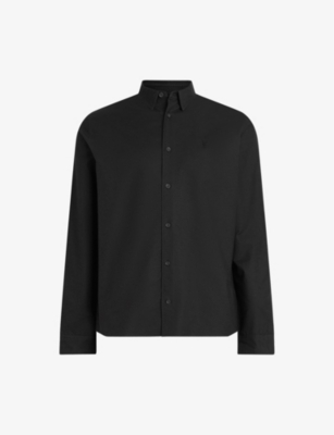 Allsaints Mens Black Hermosa Logo-embroidered Relaxed-fit Cotton Shirt