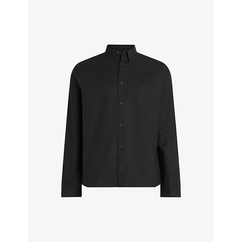 Allsaints Mens Black Hermosa Logo-embroidered Relaxed-fit Cotton Shirt