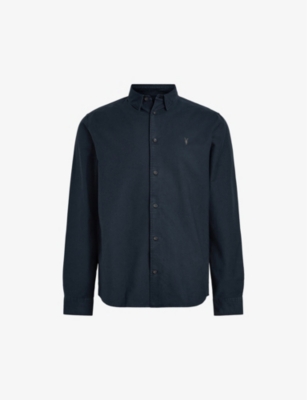 Allsaints Mens Ink Navy Hermosa Logo-embroidered Relaxed-fit Cotton Shirt