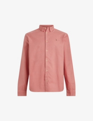 ALLSAINTS ALLSAINTS MENS SALMON PINK HERMOSA LOGO-EMBROIDERED RELAXED-FIT COTTON SHIRT,63246026