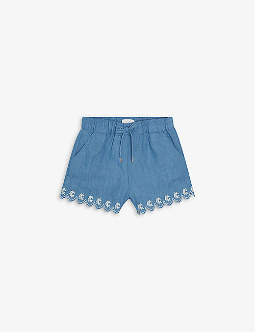 CHLOE: Floral-embroidered cotton shorts 6 months-3 years