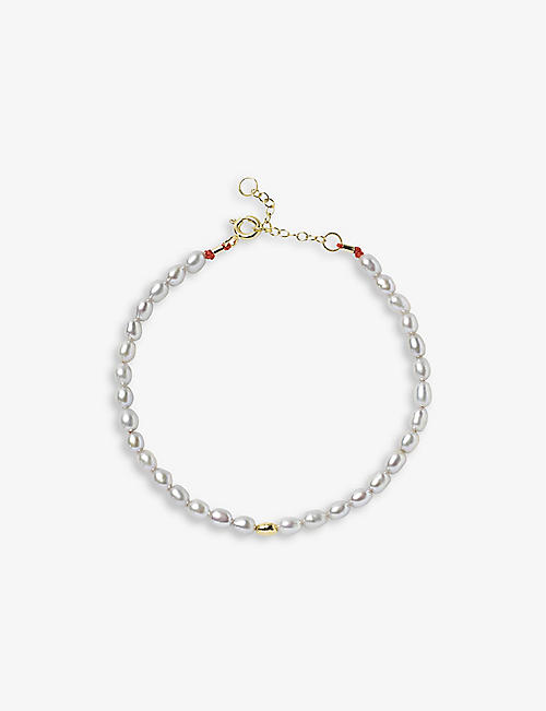 THE ALKEMISTRY: 18ct yellow-gold and pearl beaded anklet