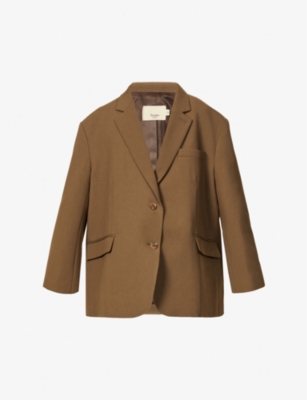 The Frankie Shop Bea Single-breasted Stretch-crepe Blazer Jacket In Chocolate