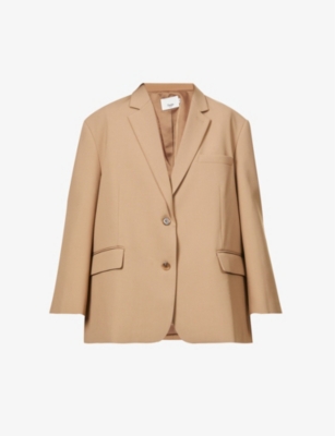 The Frankie Shop Bea Single-breasted Stretch-crepe Blazer Jacket In Brown